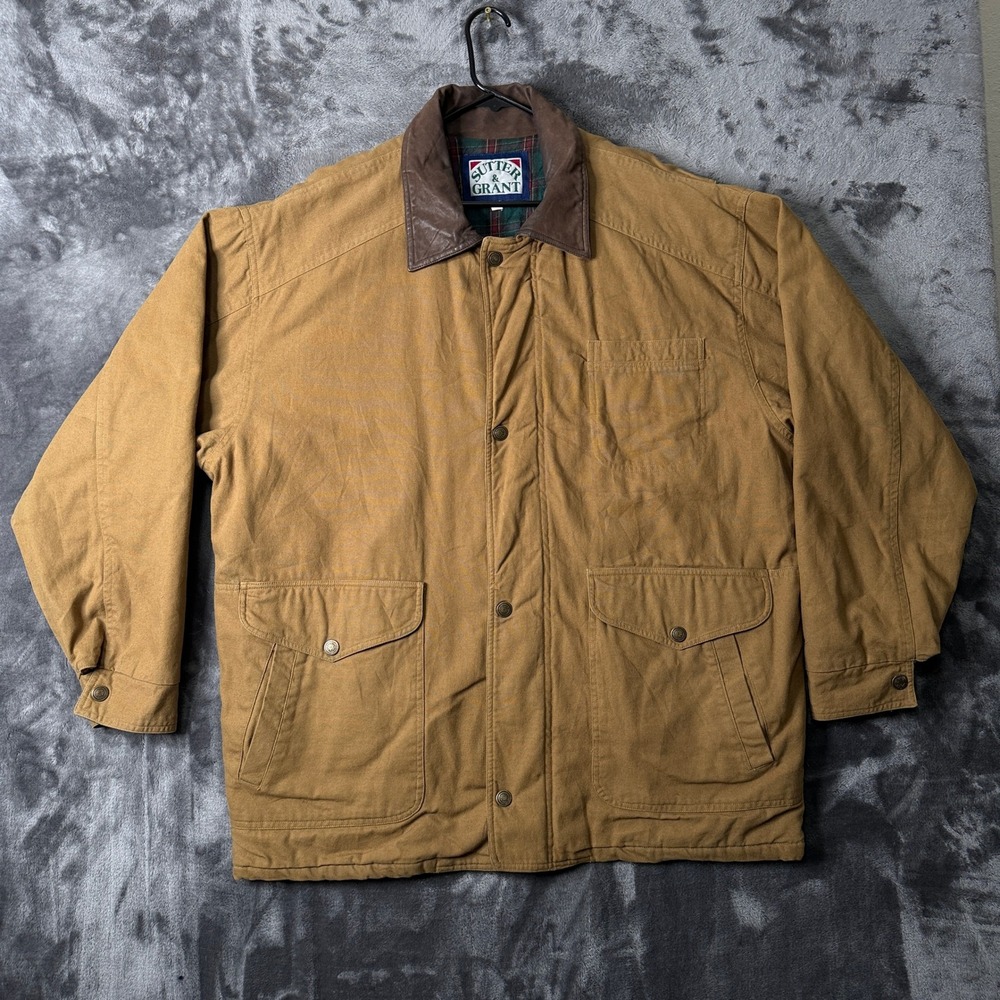 Sutter & Grant Barn Jacket Mens XL Brown Excellent Canvas Plaid Lined Field Coat